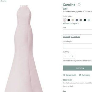 Amsale Caroline Bridesmaid Dress; Faille Fabric; Ballet Color; Size 8